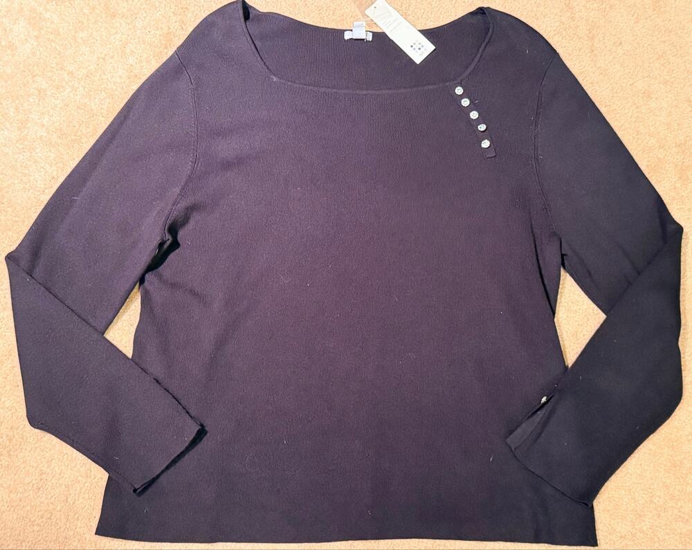 Apt. 9 Womens Black Sweater Plus Size 3X NWT Square Neck Rhinestone Accent